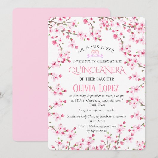 Quinceañera Kersenbloesem Bloemen 15e verjaardag Kaart (Voorkant / Achterkant)