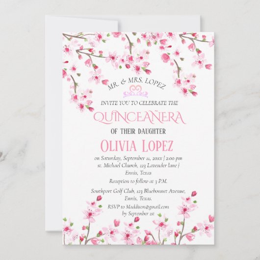 Quinceañera Kersenbloesem Bloemen 15e verjaardag Kaart (Voorkant)