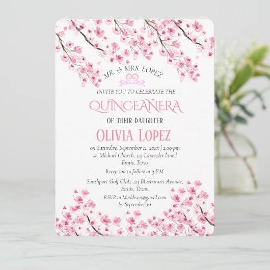 Quinceañera Kersenbloesem Bloemen 15e verjaardag Kaart (Staand voorkant)
