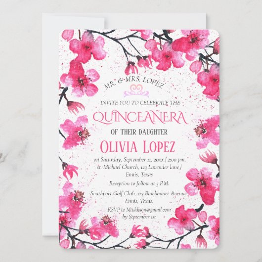 Quinceañera Kersenbloesem Bloemen 15e verjaardag Kaart (Voorkant)