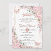Quinceañera Kersenbloesem Roos Gouden Vlinders Kaart (Voorkant)