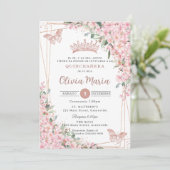 Quinceañera Kersenbloesem Roos Gouden Vlinders Kaart (Staand voorkant)