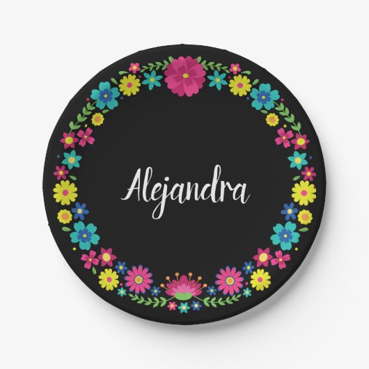 QUINCEAÑERA KLEURRIJKE BLOEM PAPIEREN BORDJE (Voorkant)