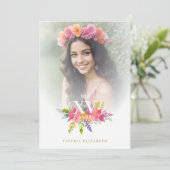 Quinceañera Kleurrijke Bloemen & Foliage Foto Kaart (Staand voorkant)