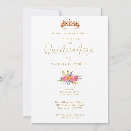 Quinceañera Kleurrijke Bloemen & Foliage Foto Kaart (Achterkant)