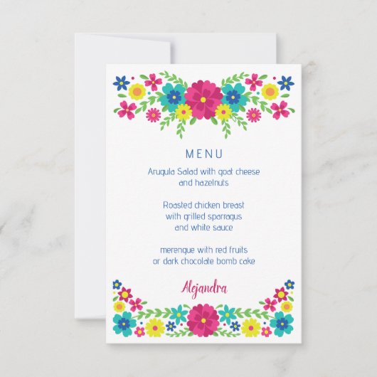 Quinceañera kleurrijke bloemen menu (Voorkant)