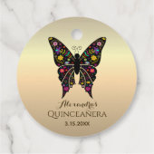 Quinceanera kleurrijke vlinder gouden folie bedankjes labels (Achterkant)