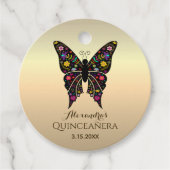 Quinceanera kleurrijke vlinder gouden folie bedankjes labels (Voorkant)