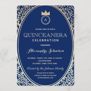 Quinceanera Koningsblauw en Gouden Prinsessen Mono Kaart