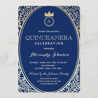 Quinceanera Koningsblauw en Gouden Prinsessen Mono Kaart