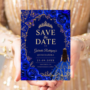 Quinceanera Koningsblauw Goud Save The Date