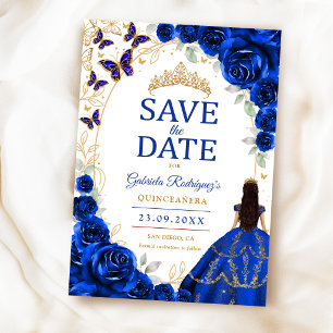 Quinceanera Koningsblauw Gouden Bloemen Save The Date