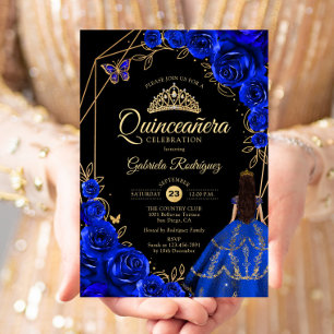 Quinceanera Koningsblauw Gouden Vlinder Jurk Bloem Kaart