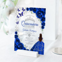 Quinceanera Koningsblauw Zilver Bloem