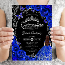 Quinceanera Koningsblauw Zilver Bloemmotief