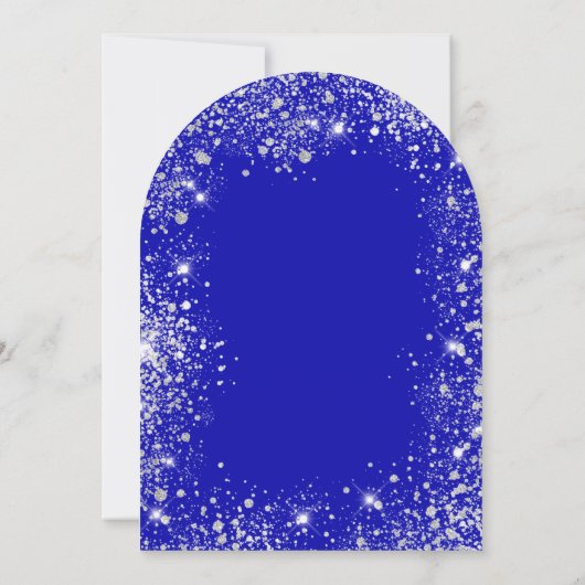 Quinceanera koningsblauw zilver glitter tiara boog kaart (Achterkant)