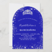 Quinceanera koningsblauw zilver glitter tiara boog kaart (Voorkant)