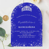 Quinceanera koningsblauw zilver glitter tiara boog kaart
