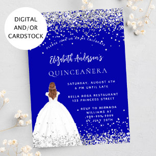 Quinceanera koningsblauwe glitter jurk kaart