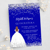 Quinceanera koningsblauwe glitter jurk uitnodiging briefkaart