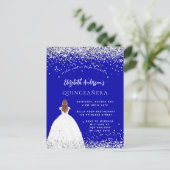 Quinceanera koningsblauwe glitter jurk uitnodiging briefkaart (Staand voorkant)