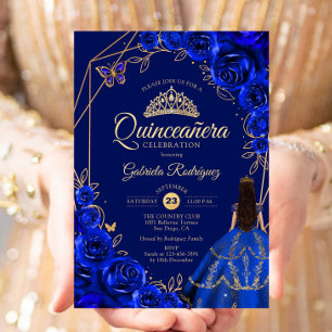 Quinceanera Koningsblauwe Gouden Jurk Bloem Kaart