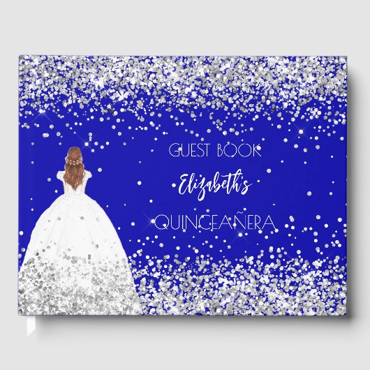 Quinceanera koningsblauwe jurk confetti gastenboek (Voorkant)