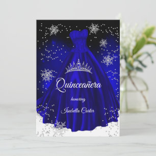 Quinceanera Koningsblauwe sneeuwvlokjurk van zilve Kaart