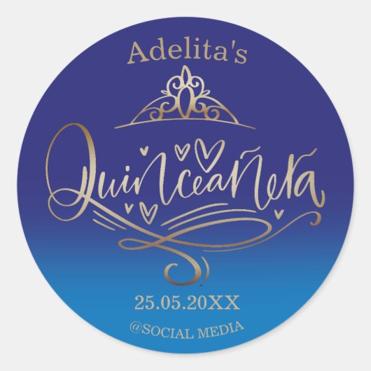 Quinceañera koninklijk blauw 15e verjaardag ronde sticker (Voorkant)