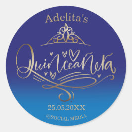 Quinceañera koninklijk blauw 15e verjaardag ronde sticker