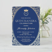Quinceanera Koninklijk Blauw en Goud Prinses Monog Kaart (Staand voorkant)