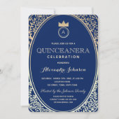 Quinceanera Koninklijk Blauw en Goud Prinses Monog Kaart (Voorkant)