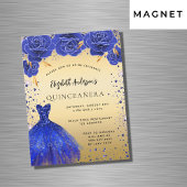 Quinceanera koninklijk blauw gouden jurk bloemen l magnetische uitnodiging