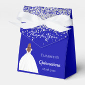 Quinceanera koninklijk blauw wit jurk party bedankdoosjes (Voorkant Zijde)