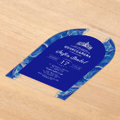 Quinceañera Koninklijk Blauw Zilver Agaat Elegant Acryl Uitnodigingen (Laagn)