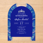 Quinceañera Koninklijk Blauw Zilver Agaat Elegant Acryl Uitnodigingen (Voorkant)