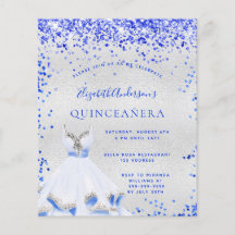 Quinceanera koninklijk blauw zilver uitnodiging
