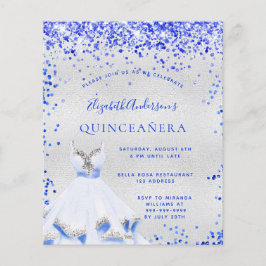 Quinceanera koninklijk blauw zilver uitnodiging