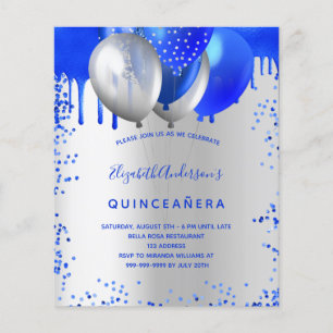 Quinceanera koninklijk blauwe zilveren budget uitn flyer