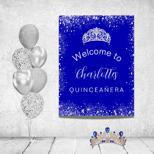 Quinceanera koninklijk blauwe zilveren glitter wel poster