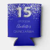 Quinceanera koninklijk blauwe zilveren glitters st blikjeskoeler (Voorkant)