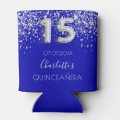 Quinceanera koninklijk blauwe zilveren glitters st blikjeskoeler (Achterkant)