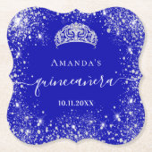 Quinceanera koninklijk blauwe zilveren glitters ti kartonnen onderzetters (Voorkant)