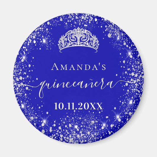 Quinceanera koninklijk blauwe zilveren glitters ti magneet (Voorkant)