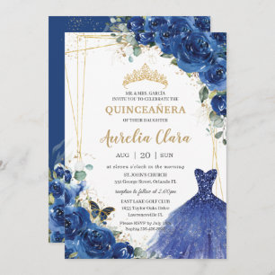 Quinceañera Koninklijke Blauwe Bloemen Jurk 16e Ve Kaart