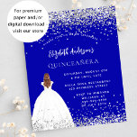 Quinceanera koninklijke blauwe jurk budget uitnodi flyer<br><div class="desc">Houd er rekening mee dat deze uitnodiging op flyerpapier staat en erg dun is. Enveloppen zijn niet inbegrepen. Voor dikkere uitnodigingen (zelfde ontwerp) gelieve onze opslag te bezoeken. Een moderne, stijlvolle en glamoureuze uitnodiging voor een Quinceañera, 15e verjaardagsfeest. Een koningsblauwe achtergrond met faux glitter stof, een meisje met een baljurk....</div>