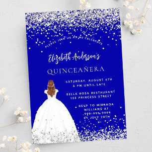 Quinceanera koninklijke blauwe zilveren jurk luxe kaart