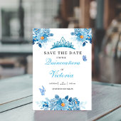 Quinceañera kroon Baby Blauwe Bloemen Vlinders Save The Date