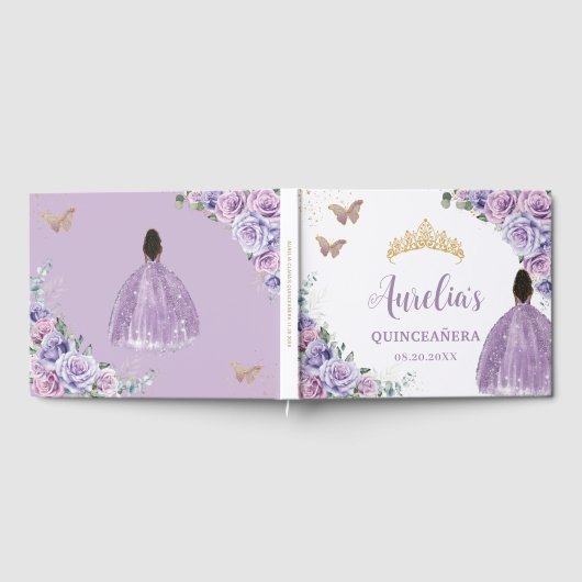 QUINCEAÑERA Lavendel Lila Paarse Rozen Bruin Meisj Gastenboek (Volledig)