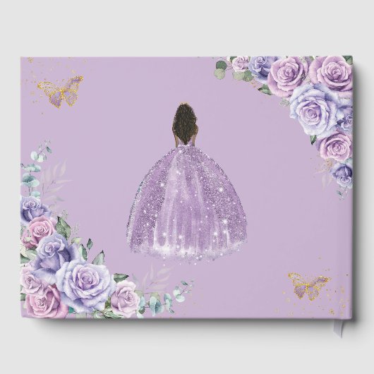 QUINCEAÑERA Lavendel Lila Paarse Rozen Bruin Meisj Gastenboek (Achterkant)
